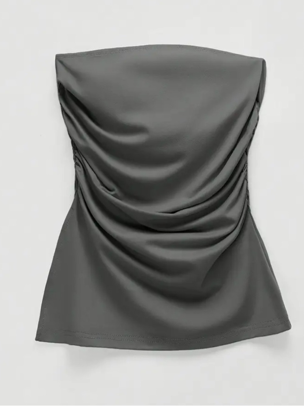 Strapless Gray Ruched Tube Top